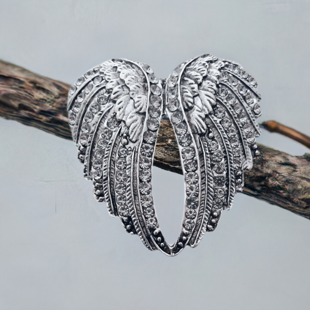 Fancy Brooch - Elegant rhinestones silver angel wing brooch pin