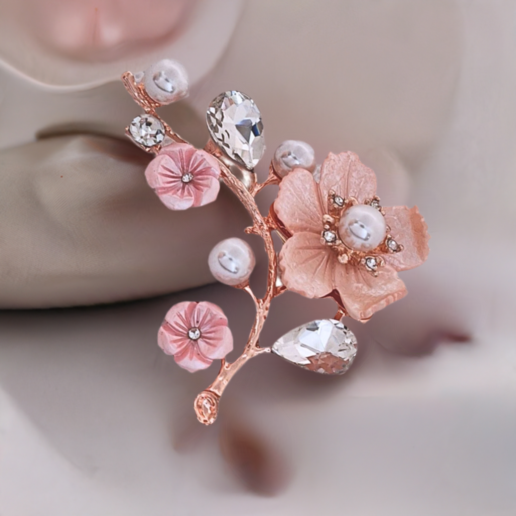 Luxury Cherry Blossom Pearl Wedding Brooch Pin