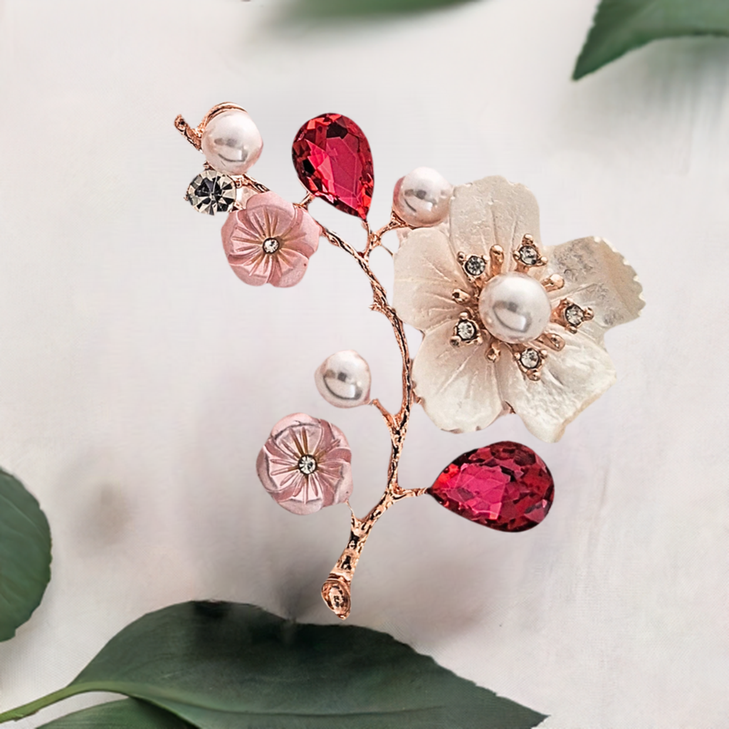 Luxury Cherry Blossom Pearl Wedding Brooch Pin