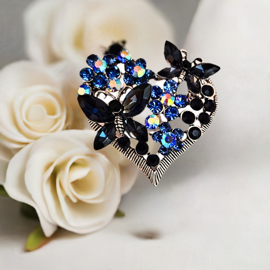 Fancy Brooch - Sparkling Blue Rhinestones Butterfly Heart Brooch