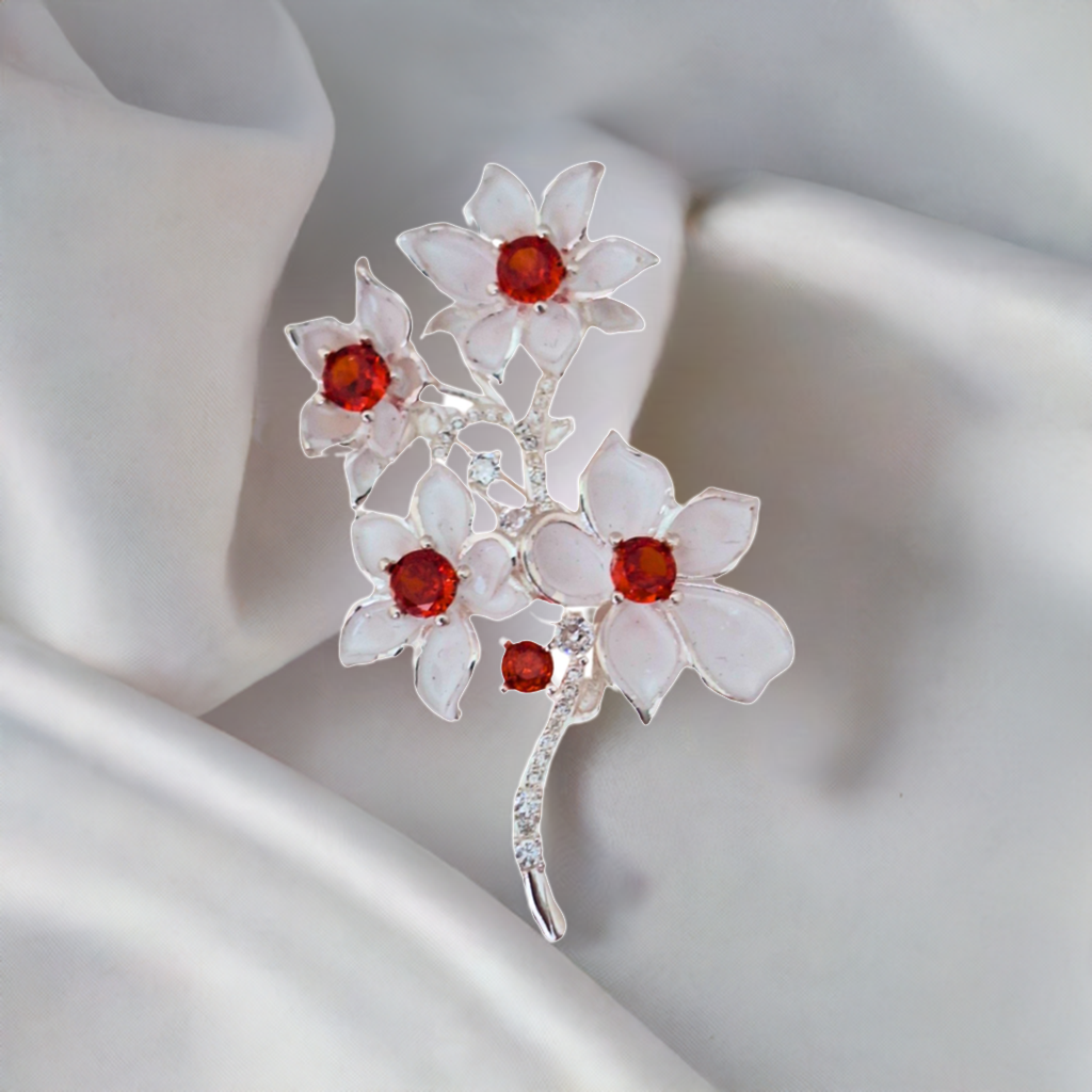 Fancy Brooch - Exquisite Red White Blossom Rhinestone Brooch Pin