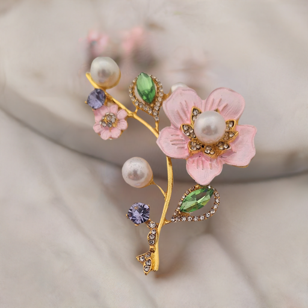 Fancy Brooch - Flower Blossom Pearl Multicolor Rhinestones Brooch Pin