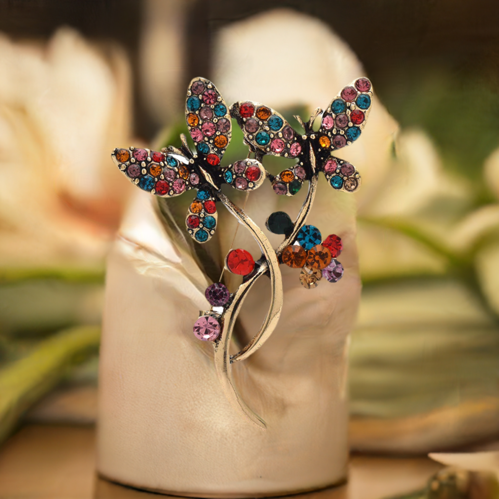 Modern Multicolor Rhinestone Butterfly Brooch