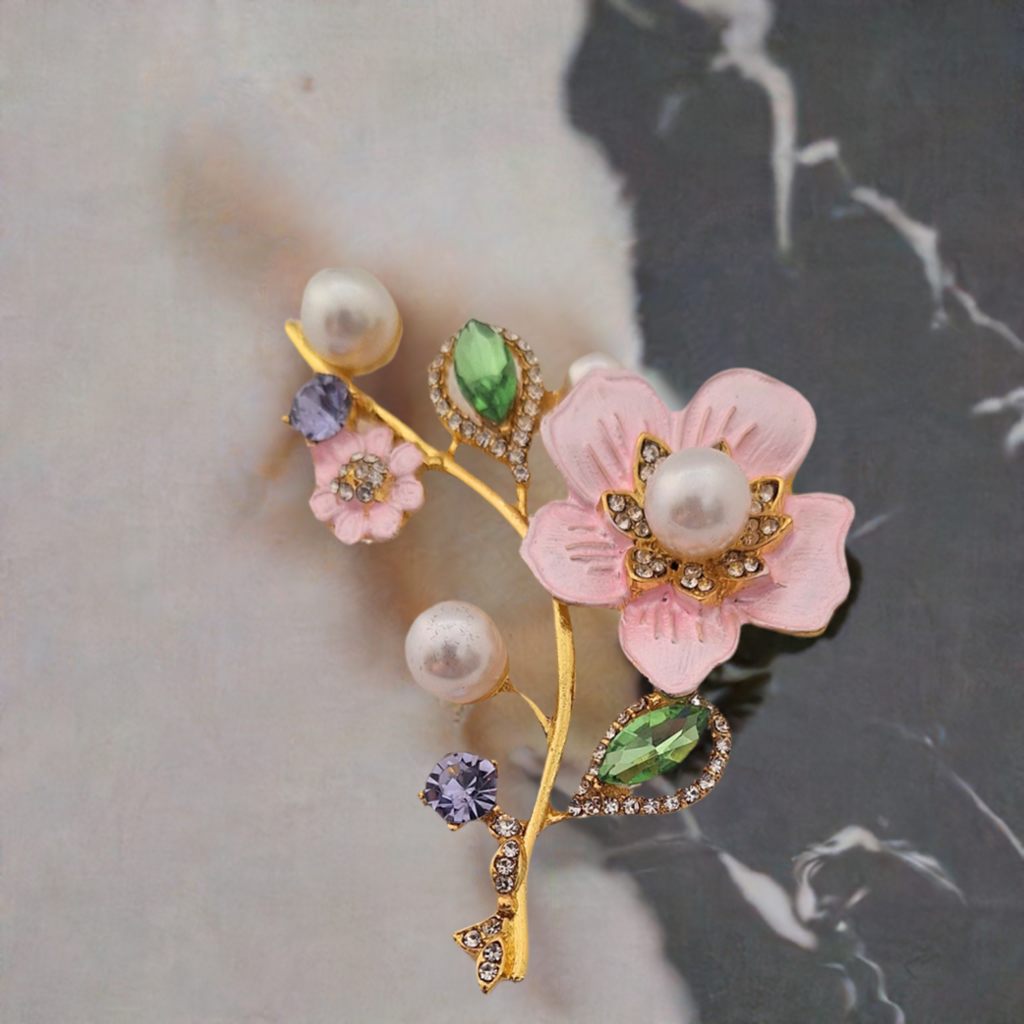 Fancy Brooch - Flower Blossom Pearl Multicolor Rhinestones Brooch Pin