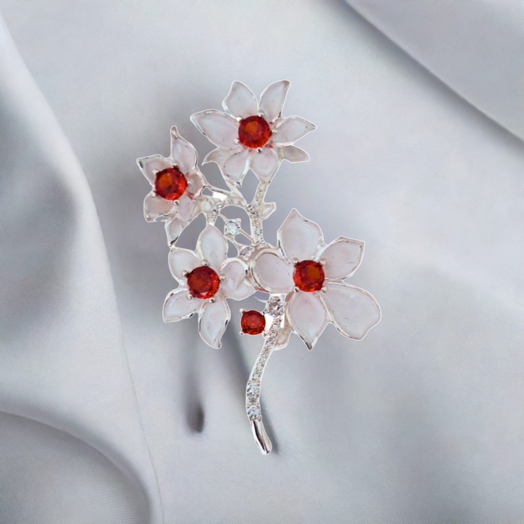 Fancy Brooch - Exquisite Red White Blossom Rhinestone Brooch Pin