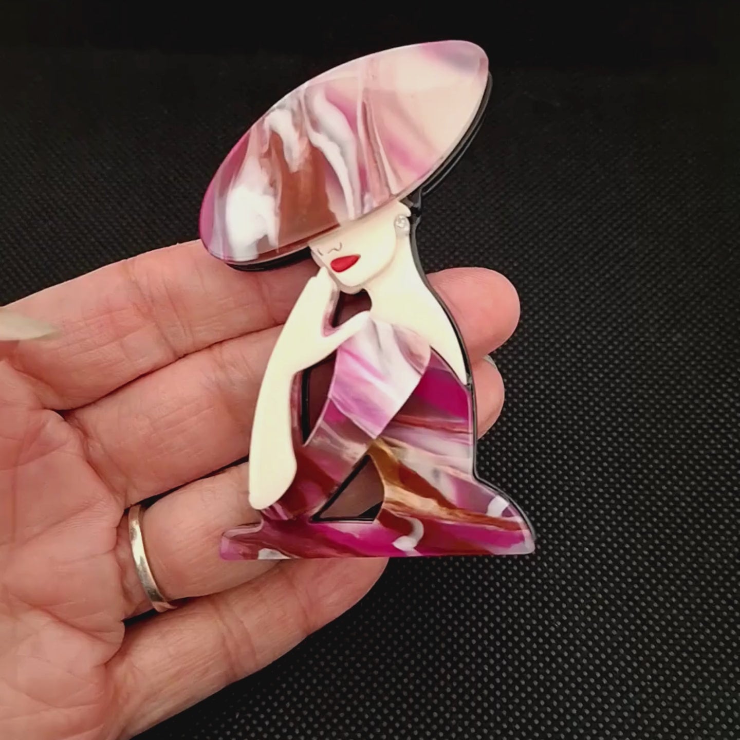 Fancy Brooch - Elegant Modern Large Pink Hat Lady Acrylic Brooch Pin