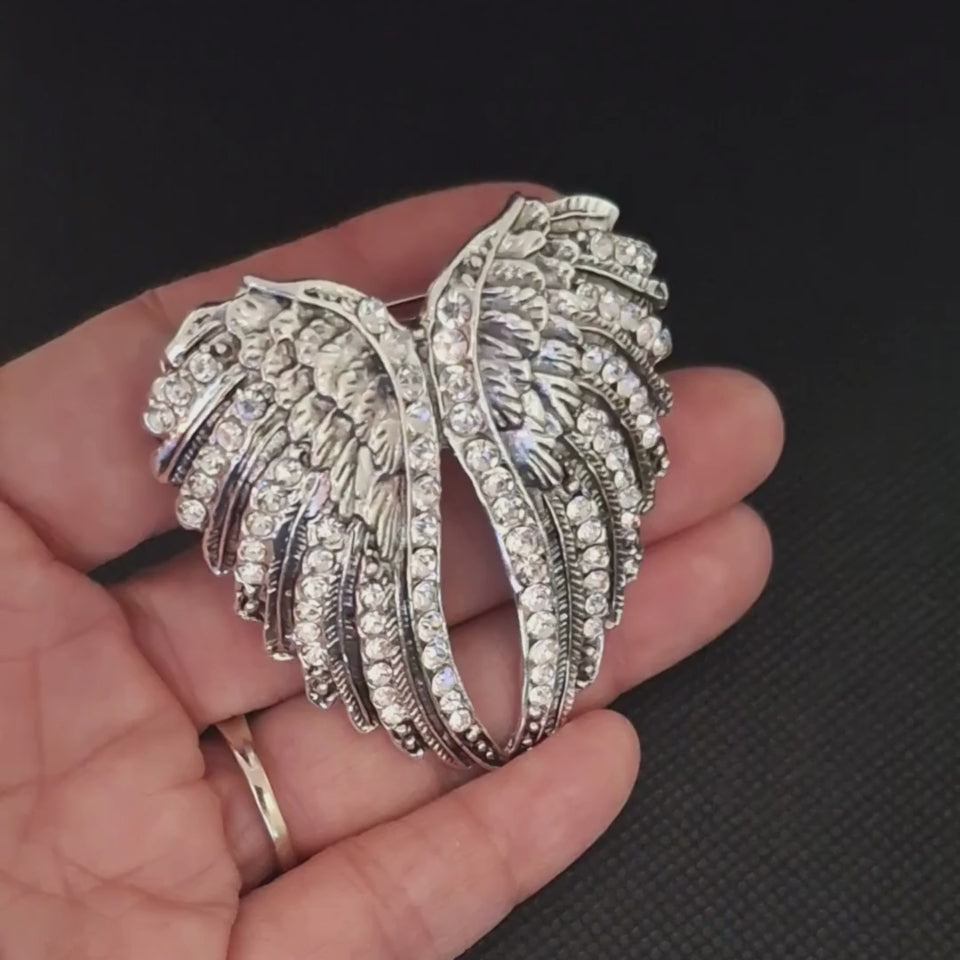 Fancy Brooch - Elegant rhinestones silver angel wing brooch pin