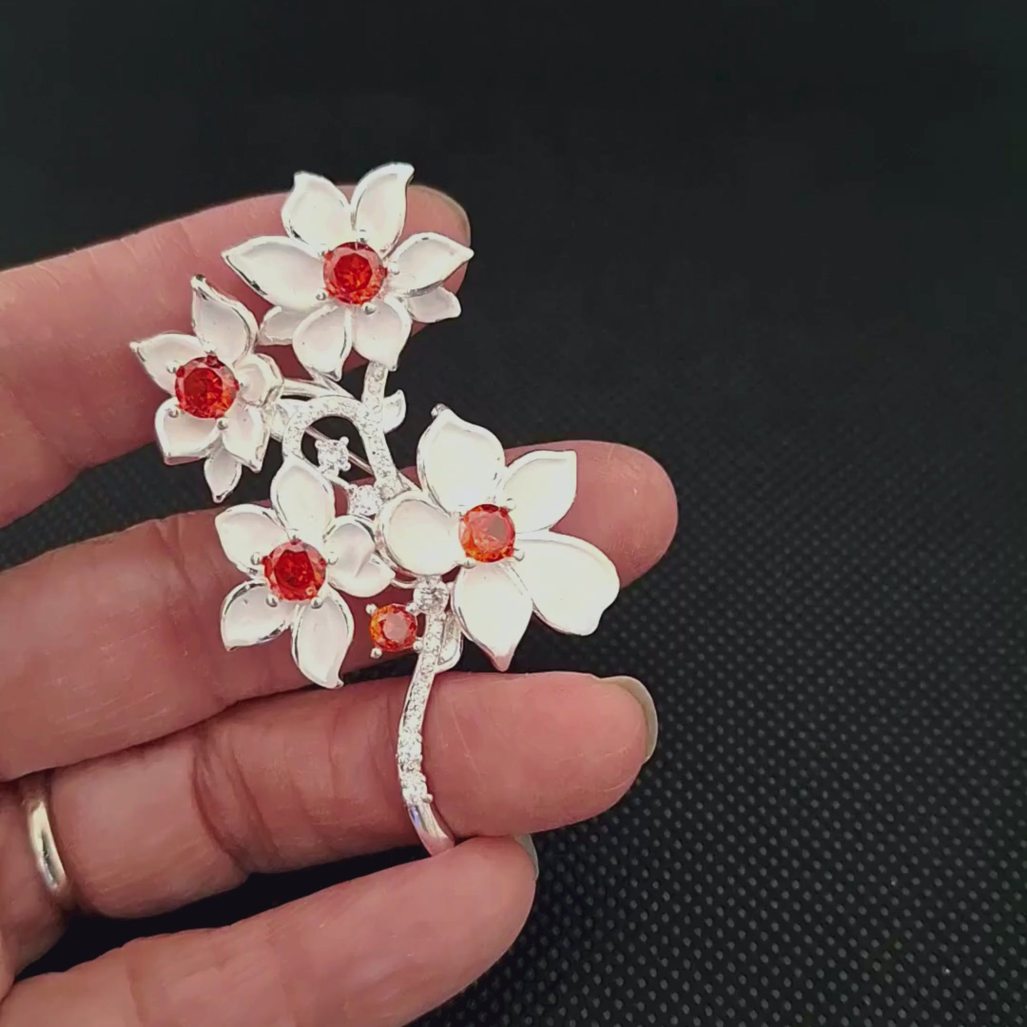 Fancy Brooch - Exquisite Red White Blossom Rhinestone Brooch Pin